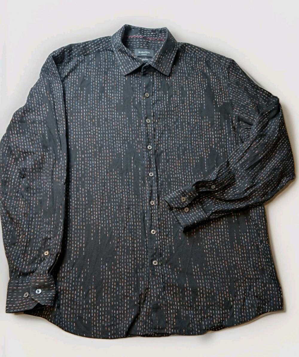 Bugatchi Shirt Mens XXL* Geometric Super Fine Cotton Button Down Long Sleeve